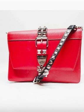 Prada Red Leather Crossbody with Electra Studs Removable Black Strap X